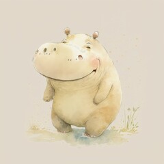 illustration painting of hippo