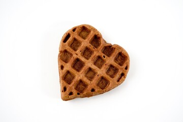 Homemade heart-shaped chocolate waffles isolated on white background | Valentine's heart waffles