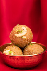 Indian Mithai Gud Churma Ke Laddu Or Choorma Ke Ladoo Is Made Of Whole Wheat Jada Gehun Ka Atta, Khus Khus, Gur, Jaggery, Kaju, Badam, Dry Fruits Roasted In Desi Ghee Or Clarified Butter