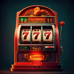 Slot machine illustration. Jackpot poker 777 golden slot machine. Gambling gold prize fortune vector concept. Illustration of game machine, gaming casino. AI