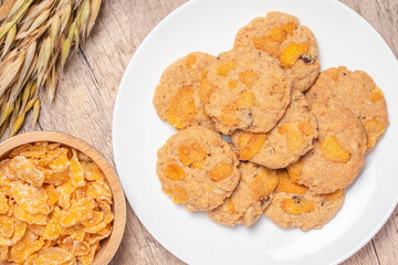 Cornflakes cookies on a white plate.Snack