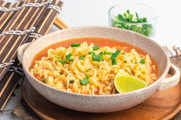 Spicy Korean instant noodles in a cup