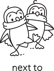 Preposition of place. Penguin next to another one