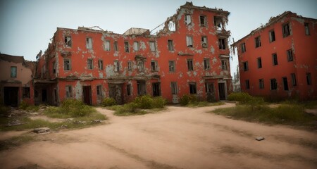 Fototapeta na wymiar Abandoned destroyed buildings, ai generated