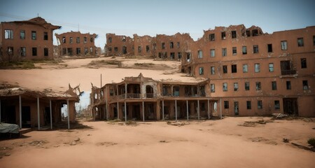Abandoned destroyed buildings, ai generated