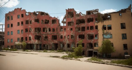 Fototapeta na wymiar Abandoned destroyed buildings, ai generated