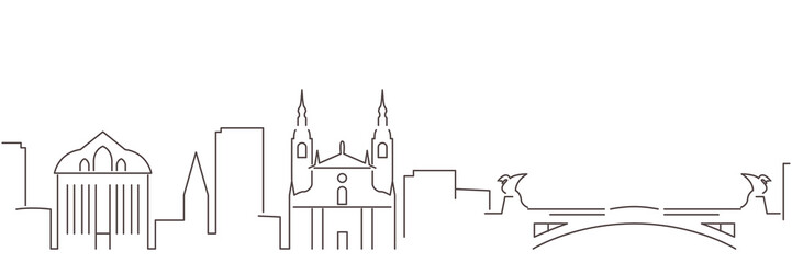 Ljubljana Dark Line Simple Minimalist Skyline With White Background