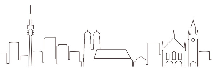Obraz premium Munich Dark Line Simple Minimalist Skyline With White Background