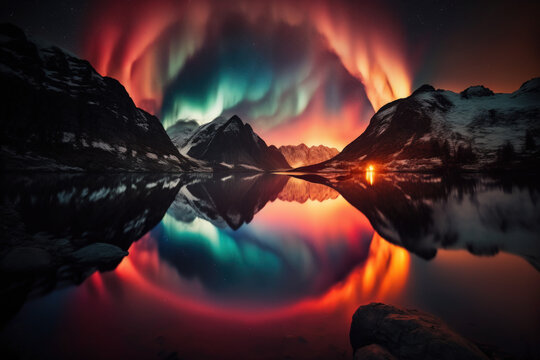 Kolorowa zorza polarna. Generative AI