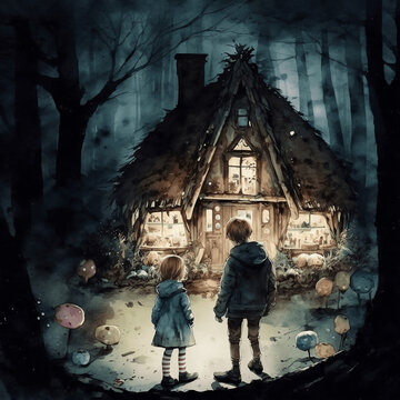 Hansel and Gretel find the candy house
