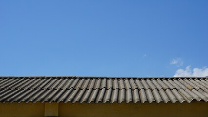 metal roof of industrial warehouse against sky
