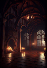 Obraz premium Ancient luxurious venetian ballroom with vaulted ceiling and beautiful windows, generative AI