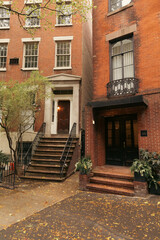 Entrances of houses on urban street of brooklyn heights in New York City.