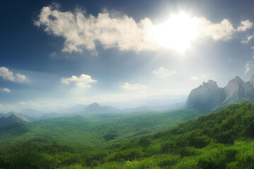 Obraz premium landscape with clouds and sun,Generative IA