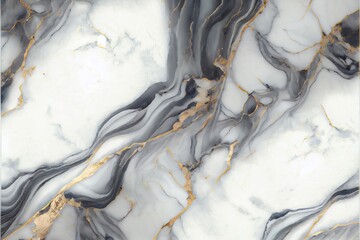 White marble with gold and grey veins surface abstract background. Decorative acrylic paint pouring rock marble texture. Horizontal natural grey and gold abstract pattern.