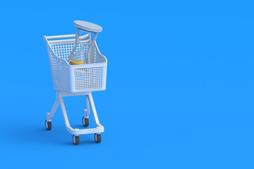 Sandglass in market cart. Copy space. 3d render