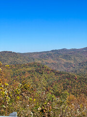 An overlook on the Blue Ridge Parkway in Boone, NC during the autumn fall color changing season.
