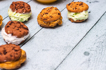 Homemade chocolate chip ice cream cookies  sandwiches