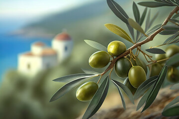 Delicious ripe olives with leaves. Based on Generative AI - obrazy, fototapety, plakaty