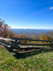 An overlook on the Blue Ridge Parkway in Boone, NC during the autumn fall color changing season.