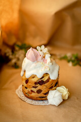 beautiful Easter cake with decor, eggs and flowers