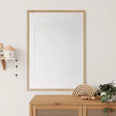 Frame mockup in the children's room interior. Nursery Interior. Boho scandinavian eco style. 3d rendering, 3d illustration   © Yuri-U