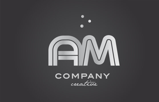 Black And Grey AM Combination Alphabet Bold Letter Logo With Dots. Joined Creative Template Design For Business