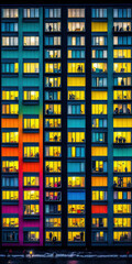 Appartmenthaus Bürohaus Abstrakt Surreal Frontalansicht Vertikal bei Nacht Generative AI Digital Art Illustration Kunst Hintergrund Background Cover Kunst