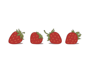 Red strawberries set isolated on white background continuous one line art.
