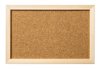 Simple wooden picture frame cutout. Cork board with pine wood frame isolated on a white background. Notice board for message, announcement bulletin board concept. Copy space.