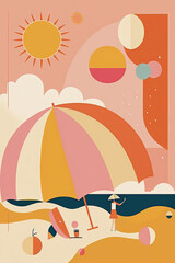 Fototapeta na wymiar summer background with beach scene in orange tone colors, generative ai illustration