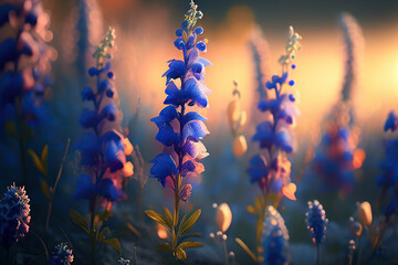 Delphinium Flowers, Illustration, Generative AI