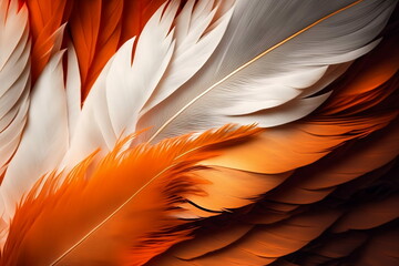 Beautiful lush lava orange-white colors trend feather texture background AI