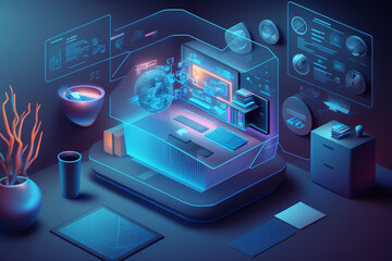 Futuristische Büro Moderne Zukunft Digitales Generative AI