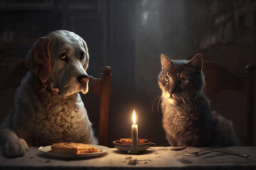 Ein Hund und eine Katze auf einem Date