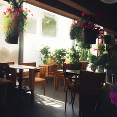 Fototapeta na wymiar Coffee shop With flowers AI Generative