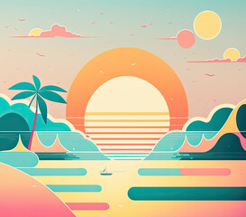 Fototapeta na wymiar Sunset at the beach vector generative ai illustration