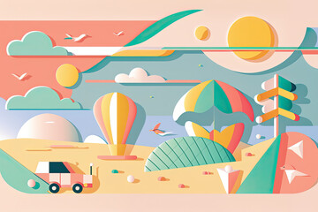 Fototapeta na wymiar Beach in summer card illustration, generative ai illustration