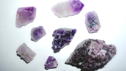 Natural Crystals of Amethyst on White background