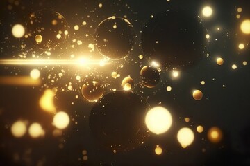 A golden bubble floating in space surrounded by a beam of light background - Illustration, Generative AI