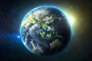 Crédence de cuisine en verre imprimé Pleine Lune arbre A glowing Earth surrounded by radiant light in space - Illustration, Generative AI