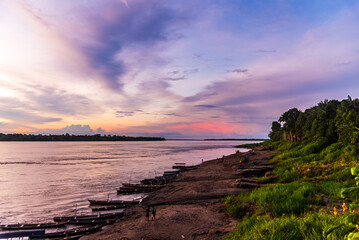 Sunset over the Amazon river in the Brazilian jungle
