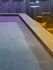 Skyscraper Rooftop Looking Over Cityscape Night Neo Lights Comic Book Background Illustration