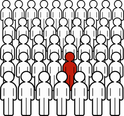 Be different, vector of people in group with one individual standing out, unique person in the crowd