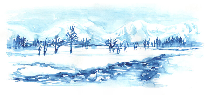 絵画　　田舎雪風景画 絵画 田舎雪風景画