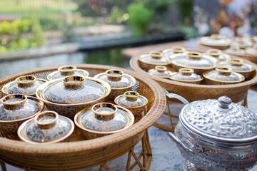 asian meal bowl set in party, tradition culture dinner