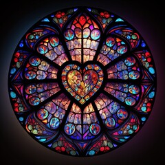 heart stained glass window in a church