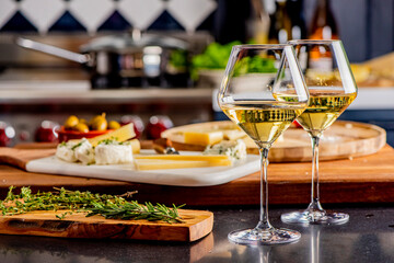 Charcuterie Board. Cheese Board Assortment on cured and salted deli meats and cheeses, pastrami, salami, prosciutto served with olives and dried fruits. Classic traditional party favorite.  