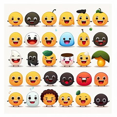 Fototapeta premium Collection of emoji, cute cartoon characters vector illustration, white background, Made by AI,Artificial intelligence