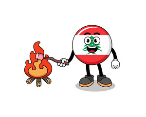 Illustration of lebanon flag burning a marshmallow